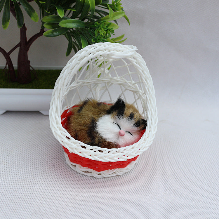 Simulation Sounding Sleeping Cats Plush Dolls Toy With Basket Nest