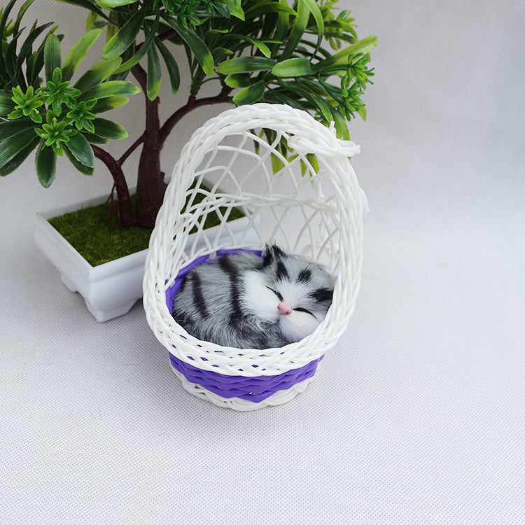 Simulation Sounding Sleeping Cats Plush Dolls Toy With Basket Nest