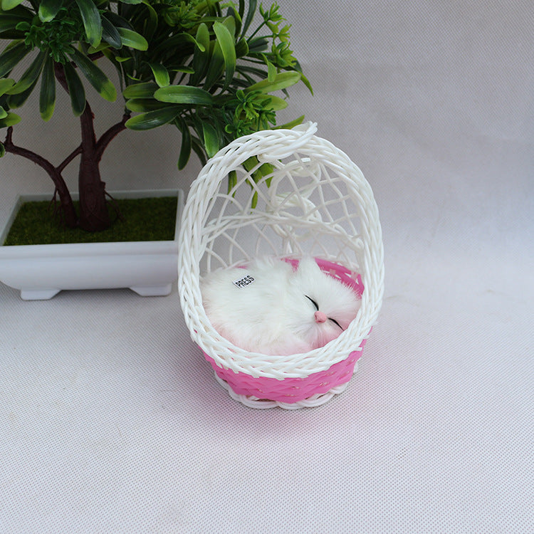 Simulation Sounding Sleeping Cats Plush Dolls Toy With Basket Nest