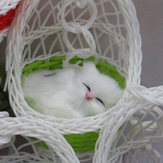 Simulation Sounding Sleeping Cats Plush Dolls Toy With Basket Nest