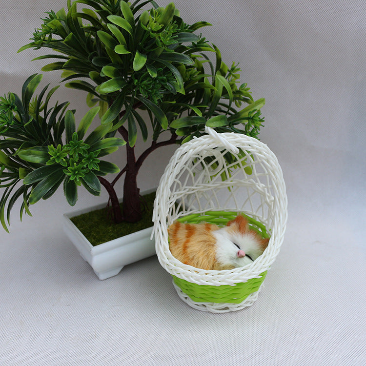 Simulation Sounding Sleeping Cats Plush Dolls Toy With Basket Nest