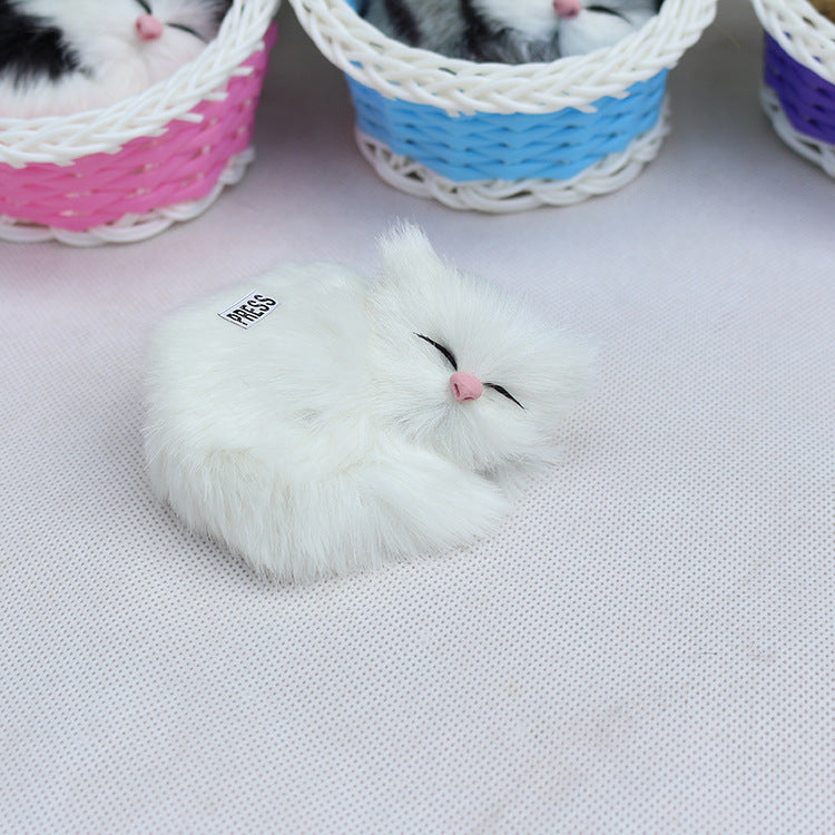 Simulation Sounding Sleeping Cats Plush Dolls Toy With Basket Nest